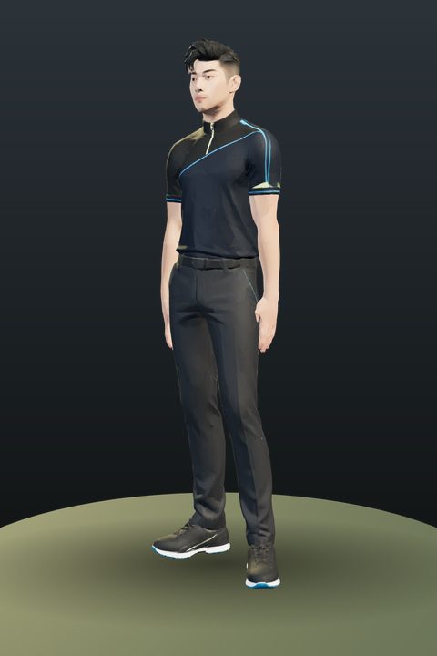 Night Circuit Captain: black polo with cyan piping, black trousers